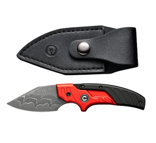 CIVIVI Typhoeus Adjustable Fixed Blade (Red, Black Aluminum Handle & Damascus)